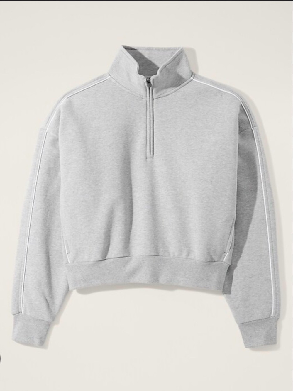 Athleta Heather Grey/White Strip Quarter Zip Cropped Fleece Sweatshirt